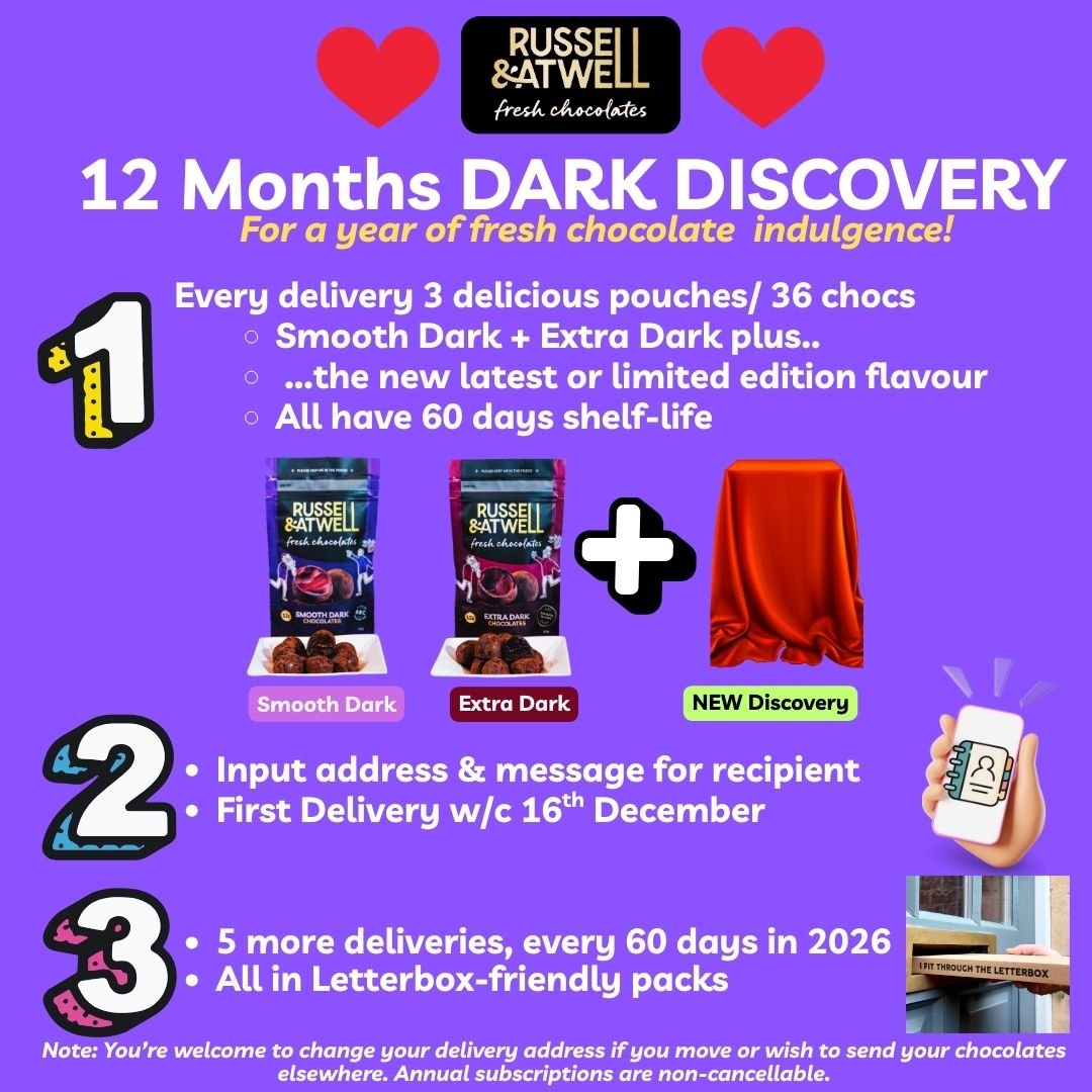 Discovery DARK 3 - Pack 12 - Month Chocolate subscription - Russell and Atwell