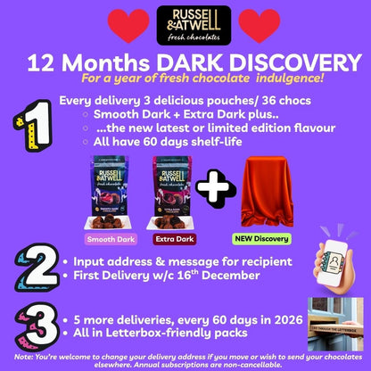 Discovery DARK 3 - Pack 12 - Month Chocolate subscription - Russell and Atwell