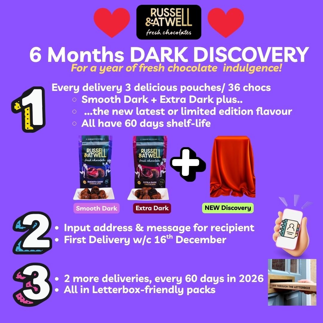 Discovery DARK 3 - Pack 6 - Month Chocolate subscription - Russell and Atwell