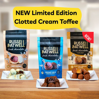 NEW Clotted Cream Toffee Monty Fresh Chocolate 3-Pack - Russell and Atwell