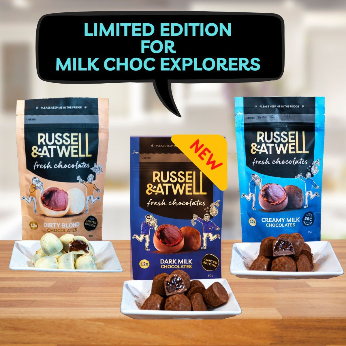 NEW Dark Milk Monty Fresh Chocolate 3 - Pack - Russell and Atwell