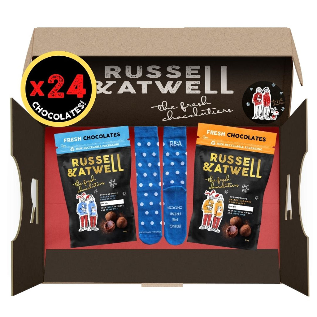Festive Milk & Caramel Fresh Chocs and Socks - Russell and Atwell