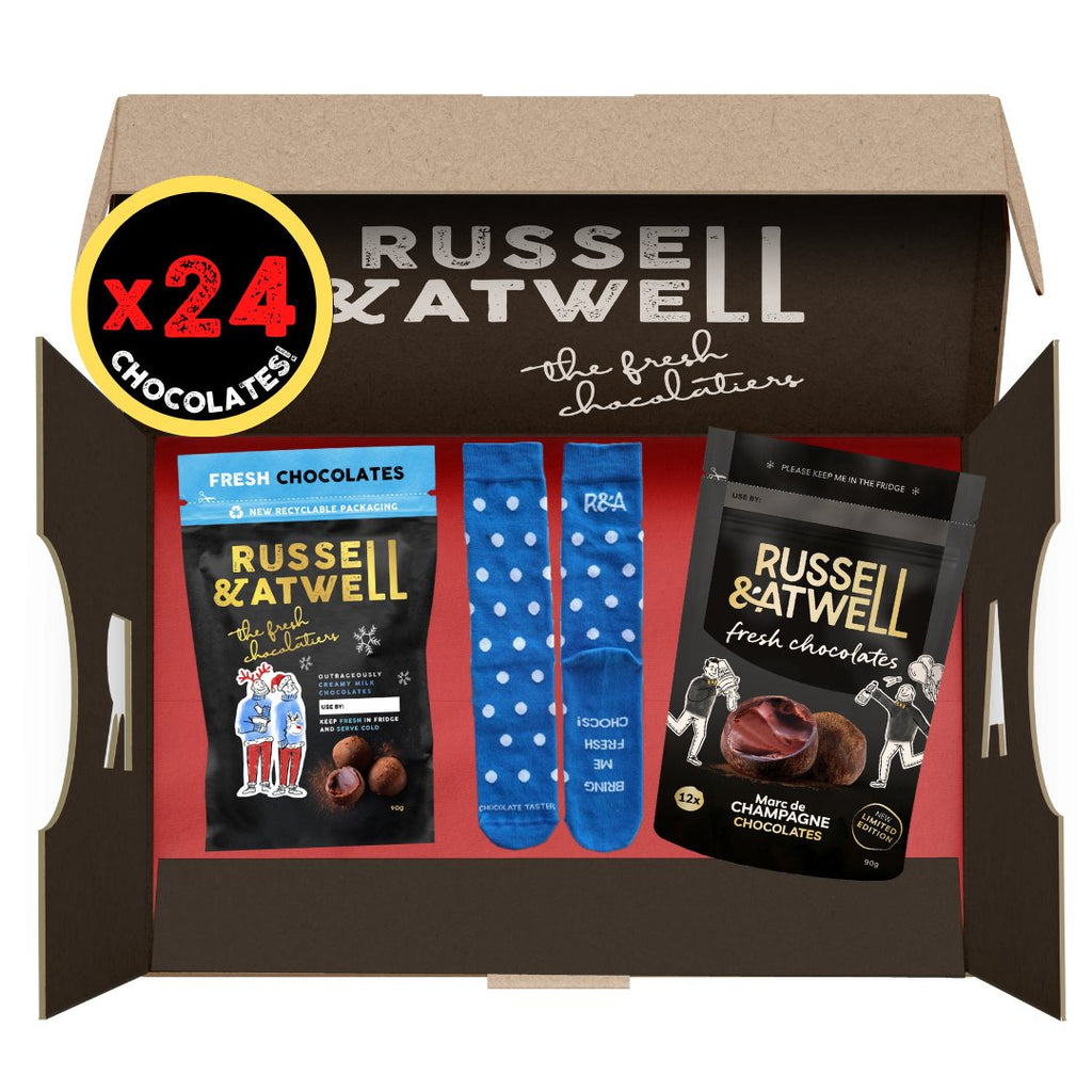 Festive Milk & Champagne Chocs & Socks - Russell and Atwell