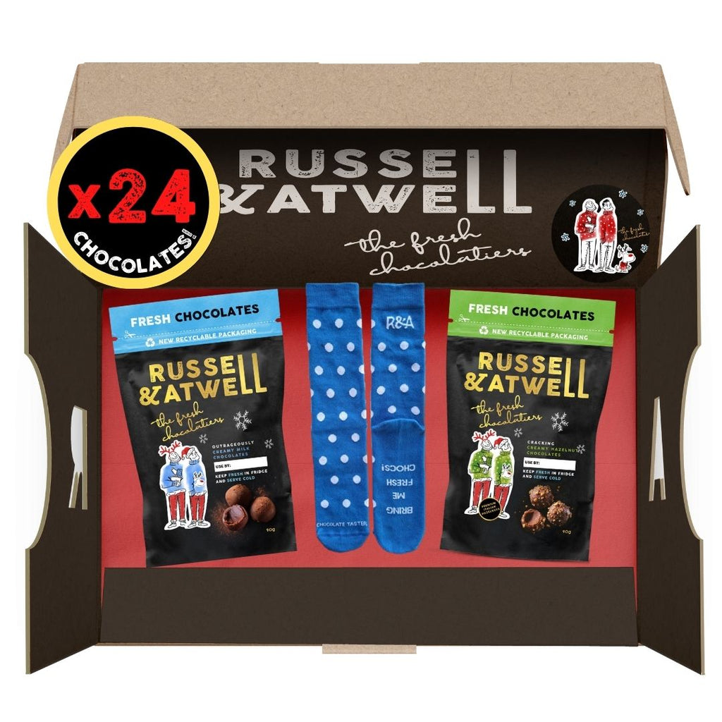 Festive Milk & Hazelnut Fresh Chocs & Socks - Russell and Atwell