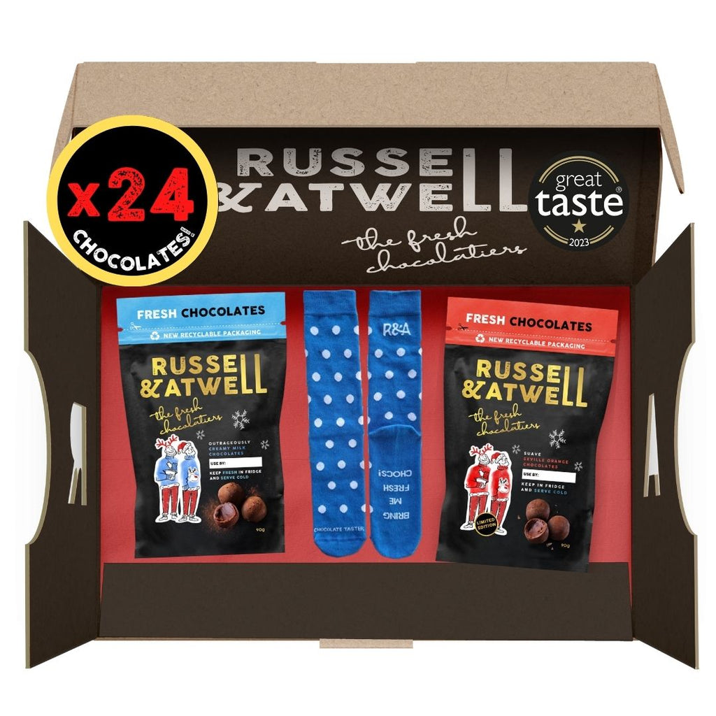 Festive Milk & Orange Suave Chocs & Socks - Russell and Atwell